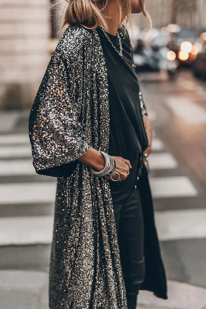 Disco Glamour Pailletten-Kimono mit Glockenärmeln