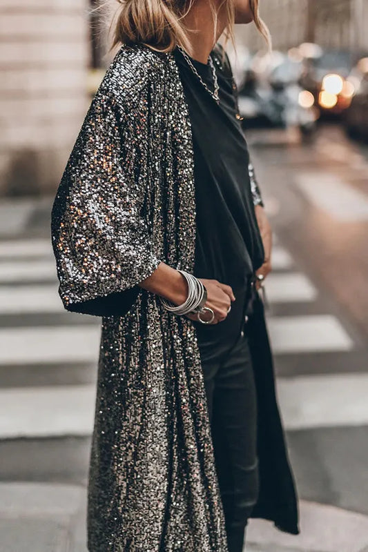 Kimono Disco Glamour in paillettes con maniche a campana