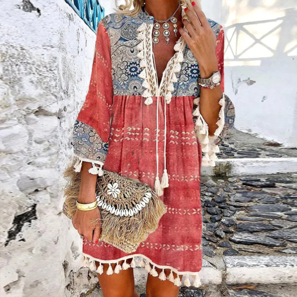 Bohemian Tassel Drawstring Minikleid