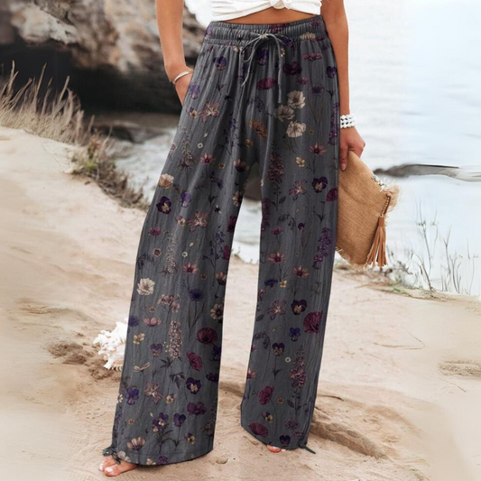 Luna | Freizeithose aus Baumwolle und Leinen mit Blumenmuster für Damen