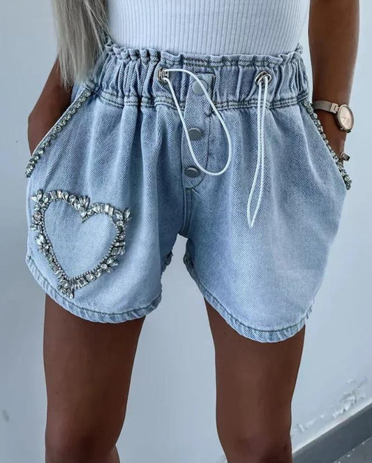 Strass Herz Shorts